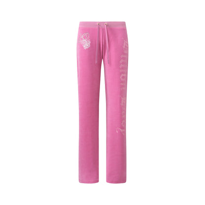 Pink Cotton Velour Lowrise Pants