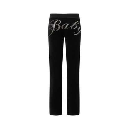 Jet Black Cotton Velour Lowrise Pants