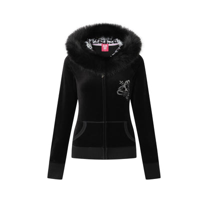 Jet Black Cotton Velour Tiara Jacket