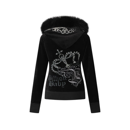 Jet Black Cotton Velour Tiara Jacket