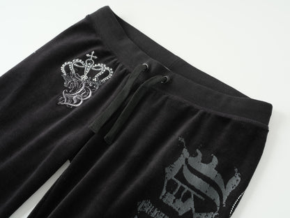 Jet Black Cotton Velour Lowrise Pants