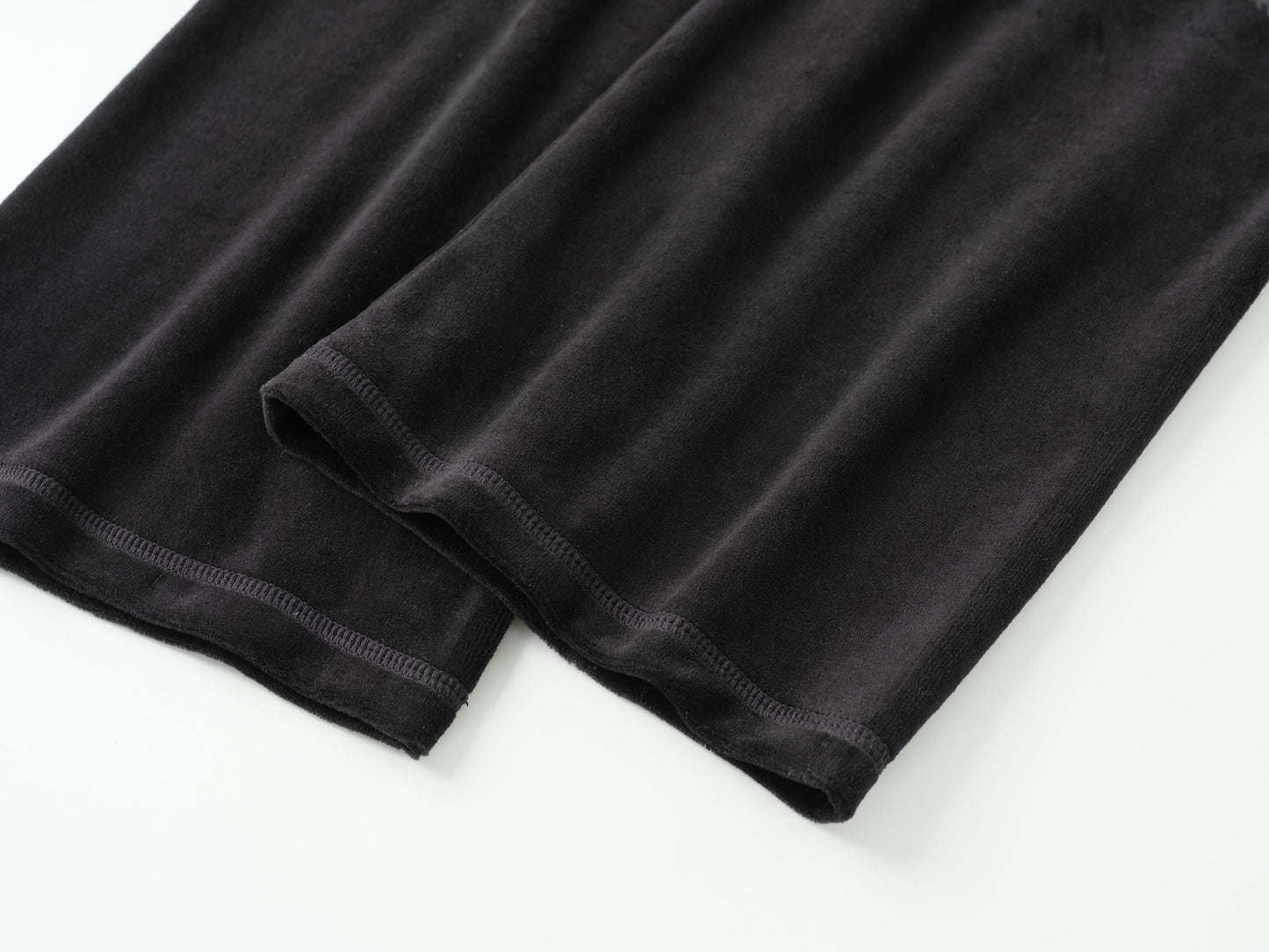 Jet Black Cotton Velour Lowrise Pants