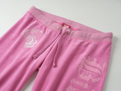 Pink Cotton Velour Lowrise Pants
