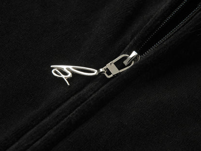 Jet Black Cotton Velour Tiara Jacket