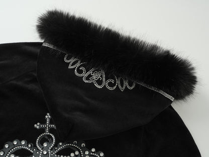 Jet Black Cotton Velour Tiara Jacket