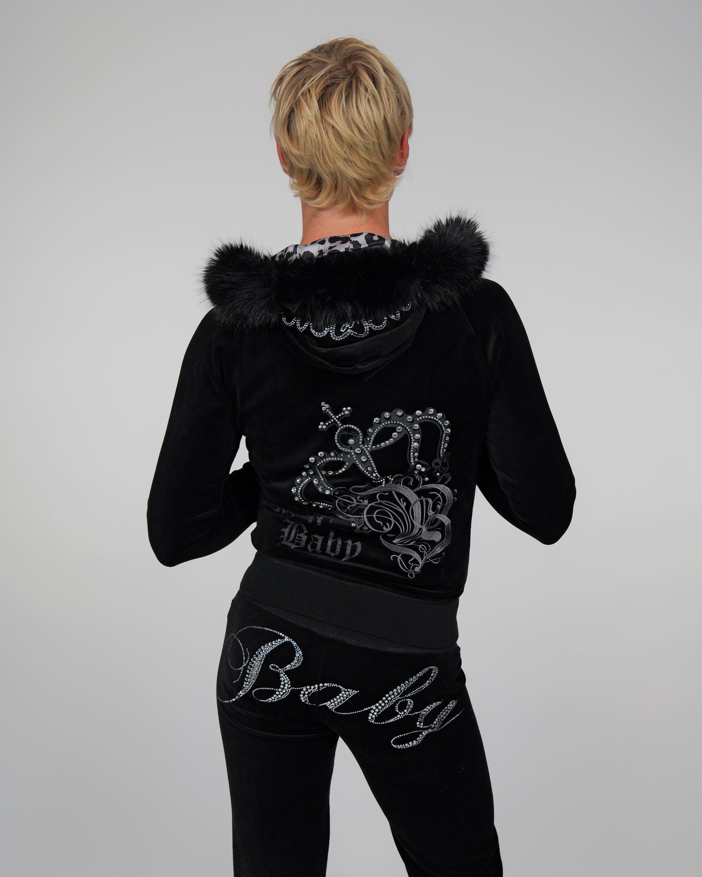 Jet Black Cotton Velour Tiara Jacket