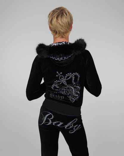Jet Black Cotton Velour Tiara Jacket